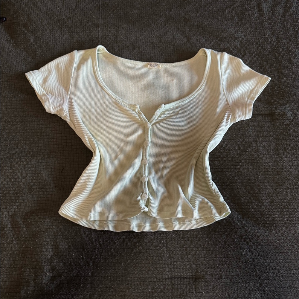Brandy Melville Sage Green Ribbed Button-Down Top